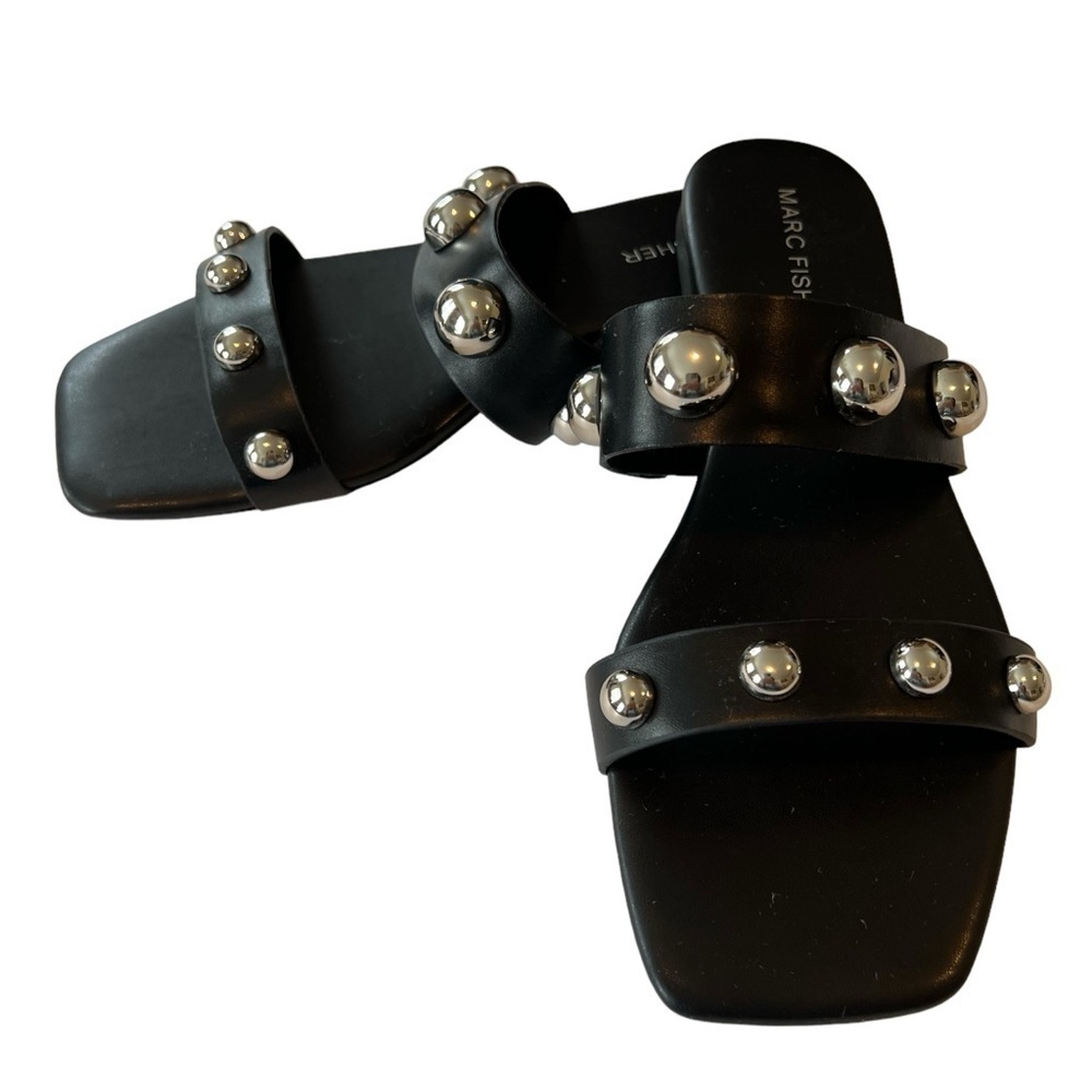 Marc Fisher Black Barrica Slide with Silver Studs size 7